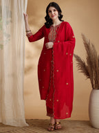 Embroidered Kurta With Pant & Embroidered Dupatta, Pink - Hiral Fashion - Distacart