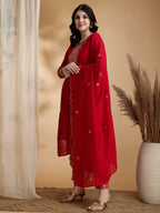 Embroidered Kurta With Pant & Embroidered Dupatta, Pink - Hiral Fashion - Distacart