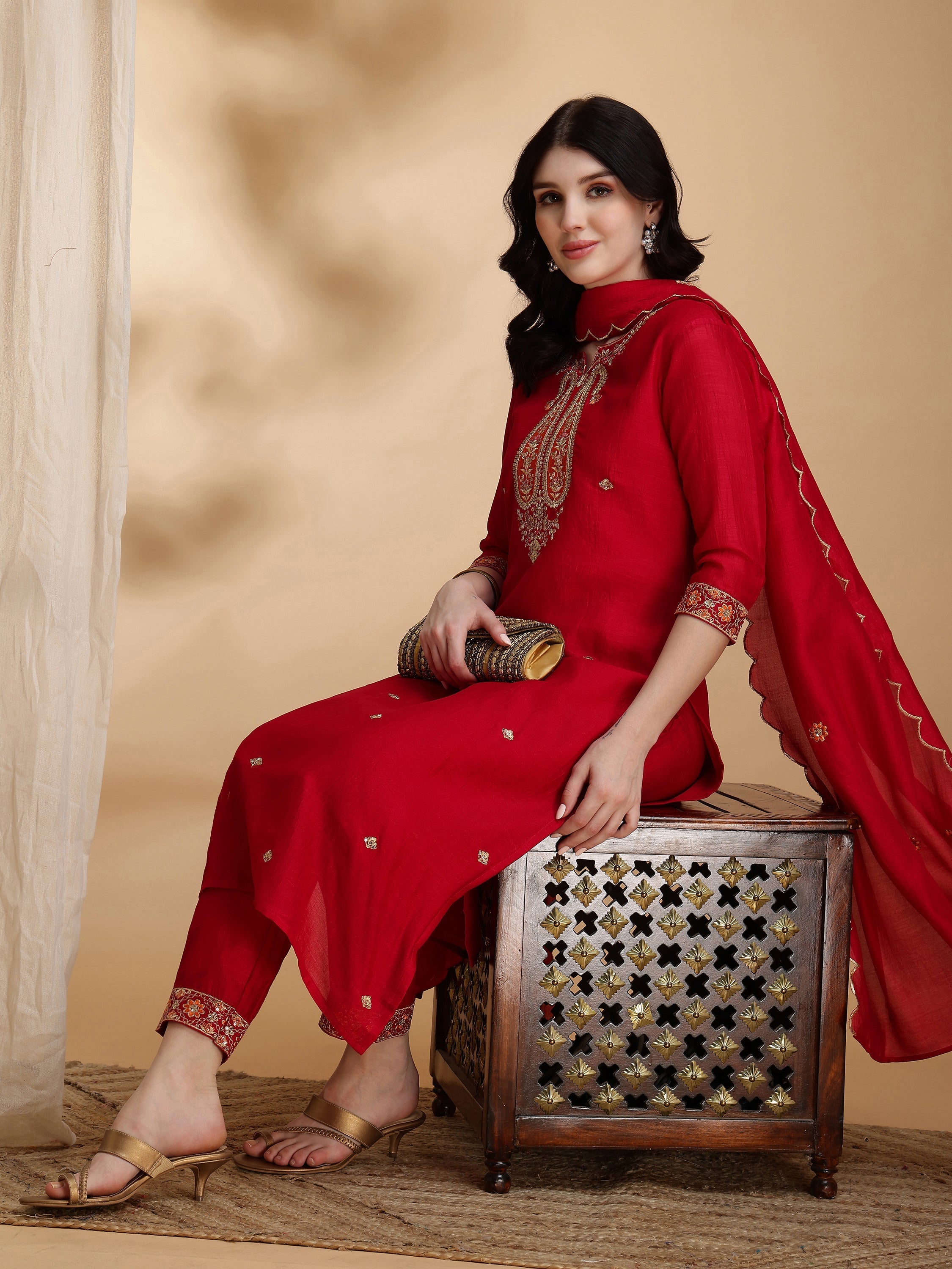 Embroidered Kurta With Pant & Embroidered Dupatta, Pink - Hiral Fashion - Distacart