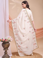 Floral Embroidered Anarkali Kurta With Pant & Embroidered Dupatta, Cream - Hiral Fashion - Distacart