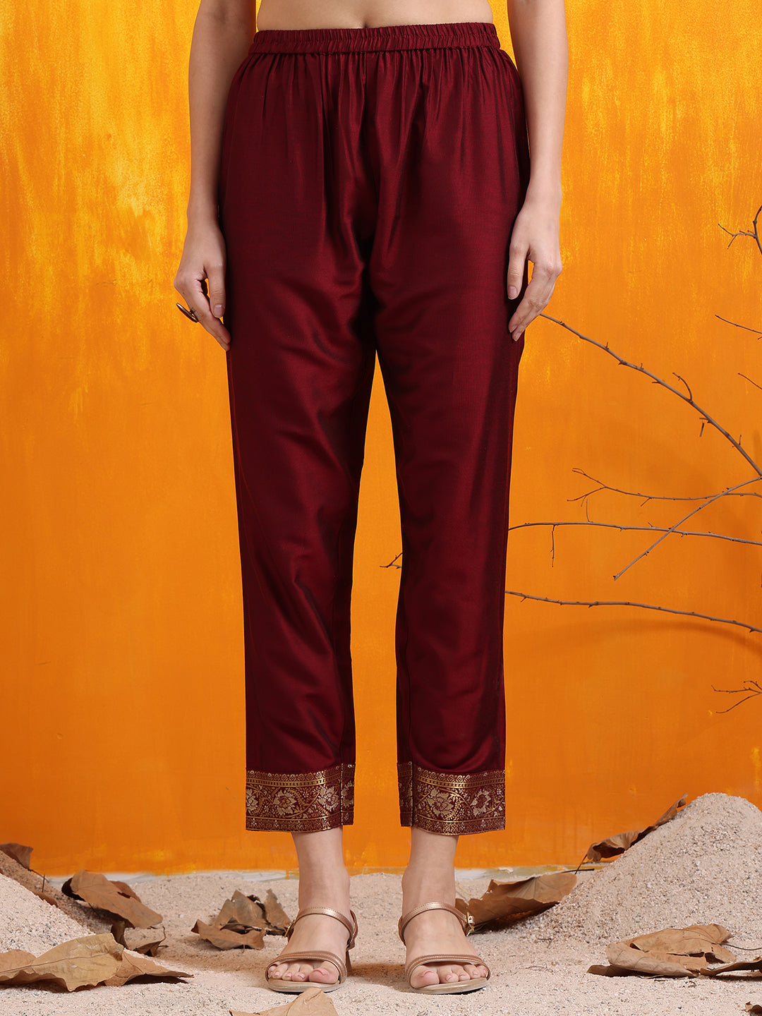 Banarasi Jacquard Kurta With Pant & Banarasi Jacquard Dupatta, Maroon - Hiral Fashion