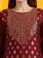 Banarasi Jacquard Kurta With Pant & Banarasi Jacquard Dupatta, Maroon - Hiral Fashion