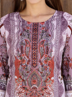 Pakistani Embroidered & Printed Kurta With Pant & Dupatta, Lavender - Hiral Fashion - Distacart