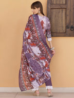 Pakistani Embroidered & Printed Kurta With Pant & Dupatta, Lavender - Hiral Fashion - Distacart