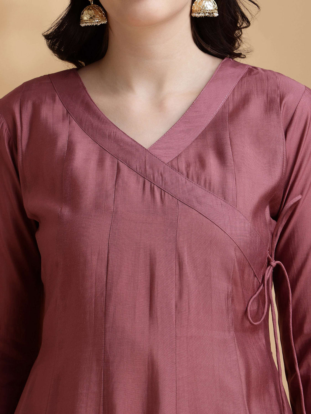 Angarkha Style Kurta With Pant & Embroidered Organza Dupatta, Mauve - Hiral Fashion - Distacart
