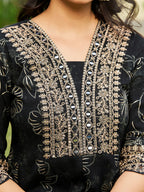 Mirror Embroidered Anarkali Kurta With Matching Pant & Embroidered Chiffon Dupatta, Black - Hiral Fashion - Distacart