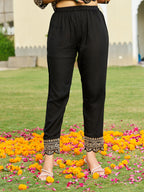 Mirror Embroidered Anarkali Kurta With Matching Pant & Embroidered Chiffon Dupatta, Black - Hiral Fashion - Distacart