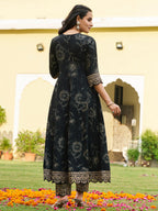 Mirror Embroidered Anarkali Kurta With Matching Pant & Embroidered Chiffon Dupatta, Black - Hiral Fashion - Distacart