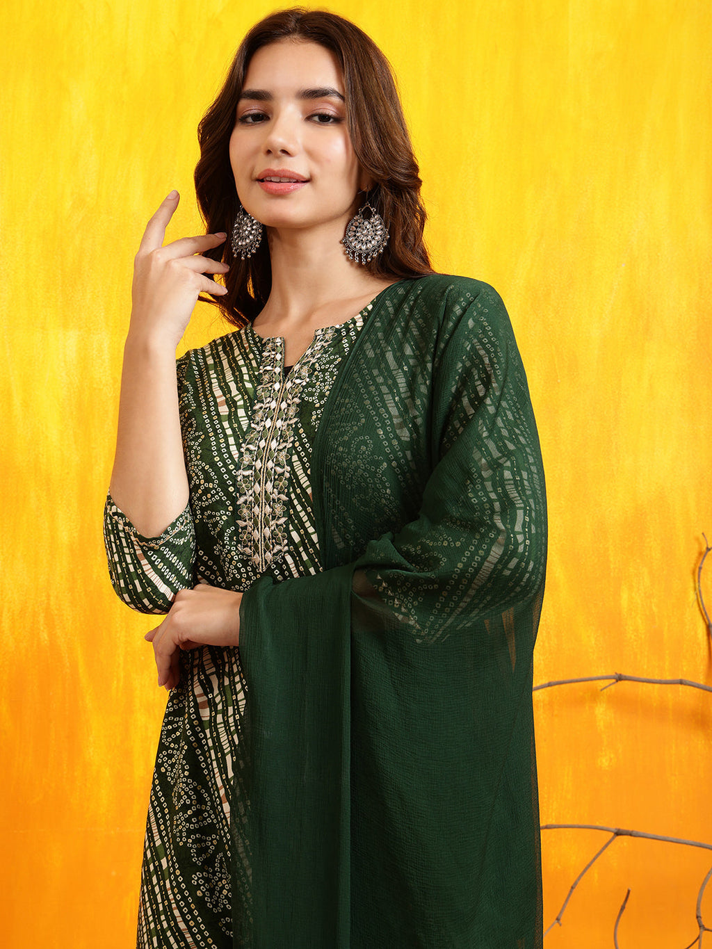 Embroidered Kurta With Pant & Dupatta, Green - Hiral Fashion - Distacart