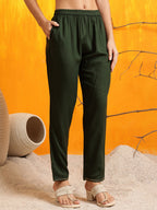 Embroidered Kurta With Pant & Dupatta, Green - Hiral Fashion - Distacart