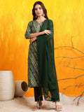 Embroidered Kurta With Pant & Dupatta, Green - Hiral Fashion - Distacart