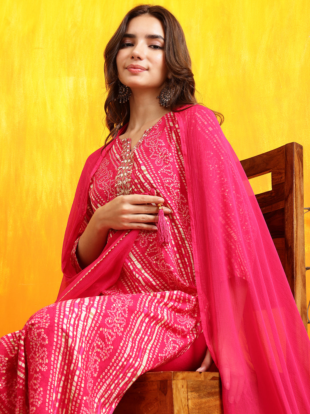 Embroidered Kurta With Pant & Dupatta, Pink - Hiral Fashion - Distacart
