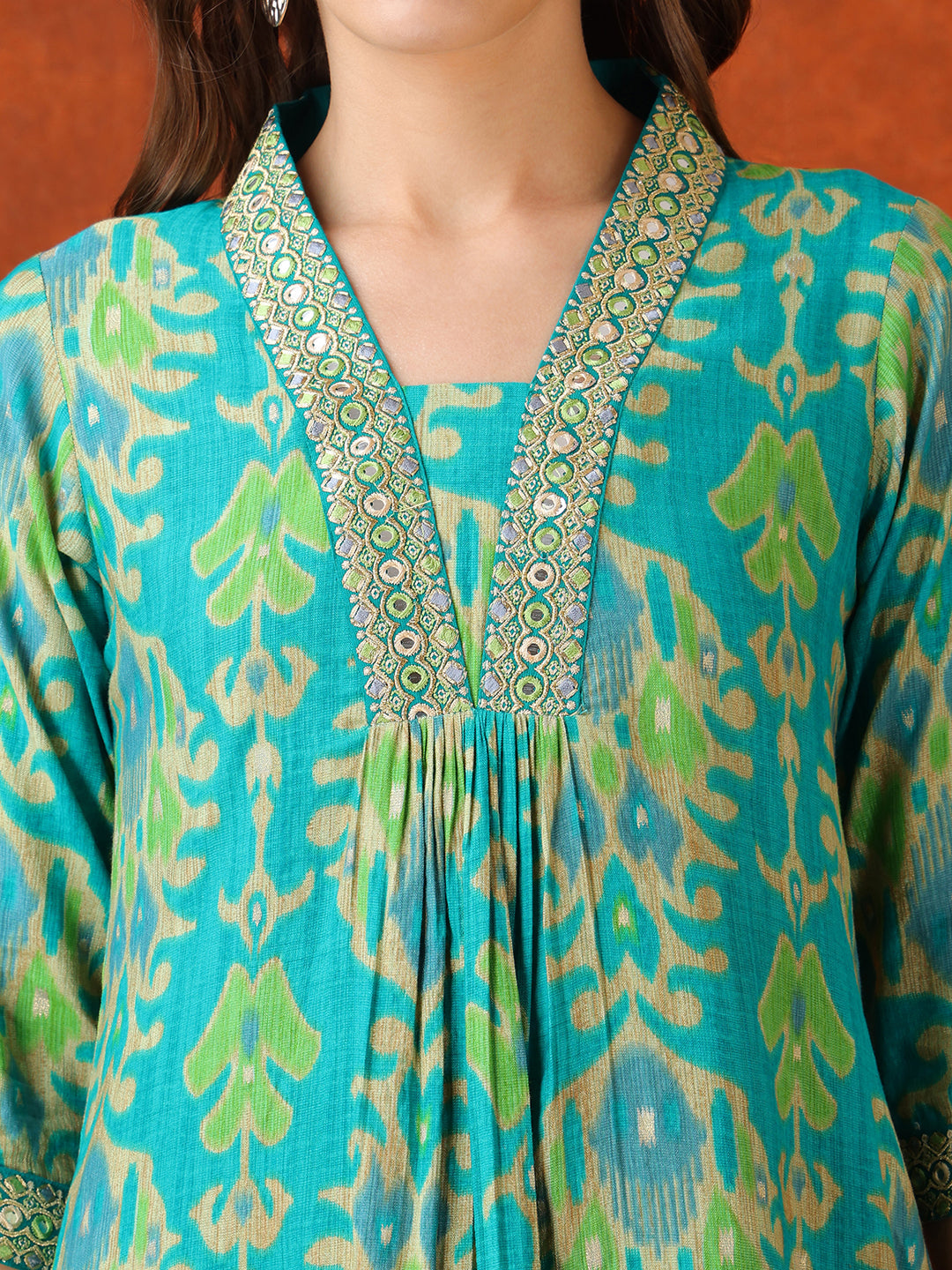 Embroidered & Printed Kurta With Pant & Coordinated Dupatta, Turquoise - Hiral Fashion - Distacart