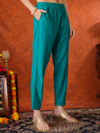 Embroidered & Printed Kurta With Pant & Coordinated Dupatta, Turquoise - Hiral Fashion - Distacart