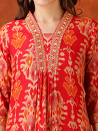 Embroidered & Printed Kurta With Pant & Coordinated Dupatta, Red - Hiral Fashion - Distacart