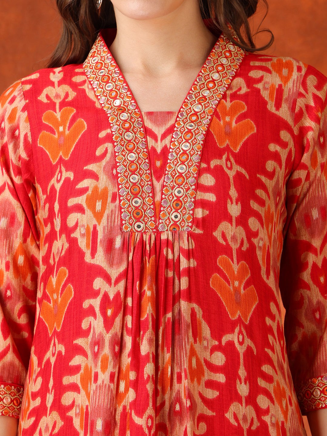 Embroidered & Printed Kurta With Pant & Coordinated Dupatta, Red - Hiral Fashion - Distacart