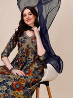 Alia Cut Printed & Embroidered Kurta With Pant & Dupatta Set, Multicolor - Hiral Fashion - Distacart