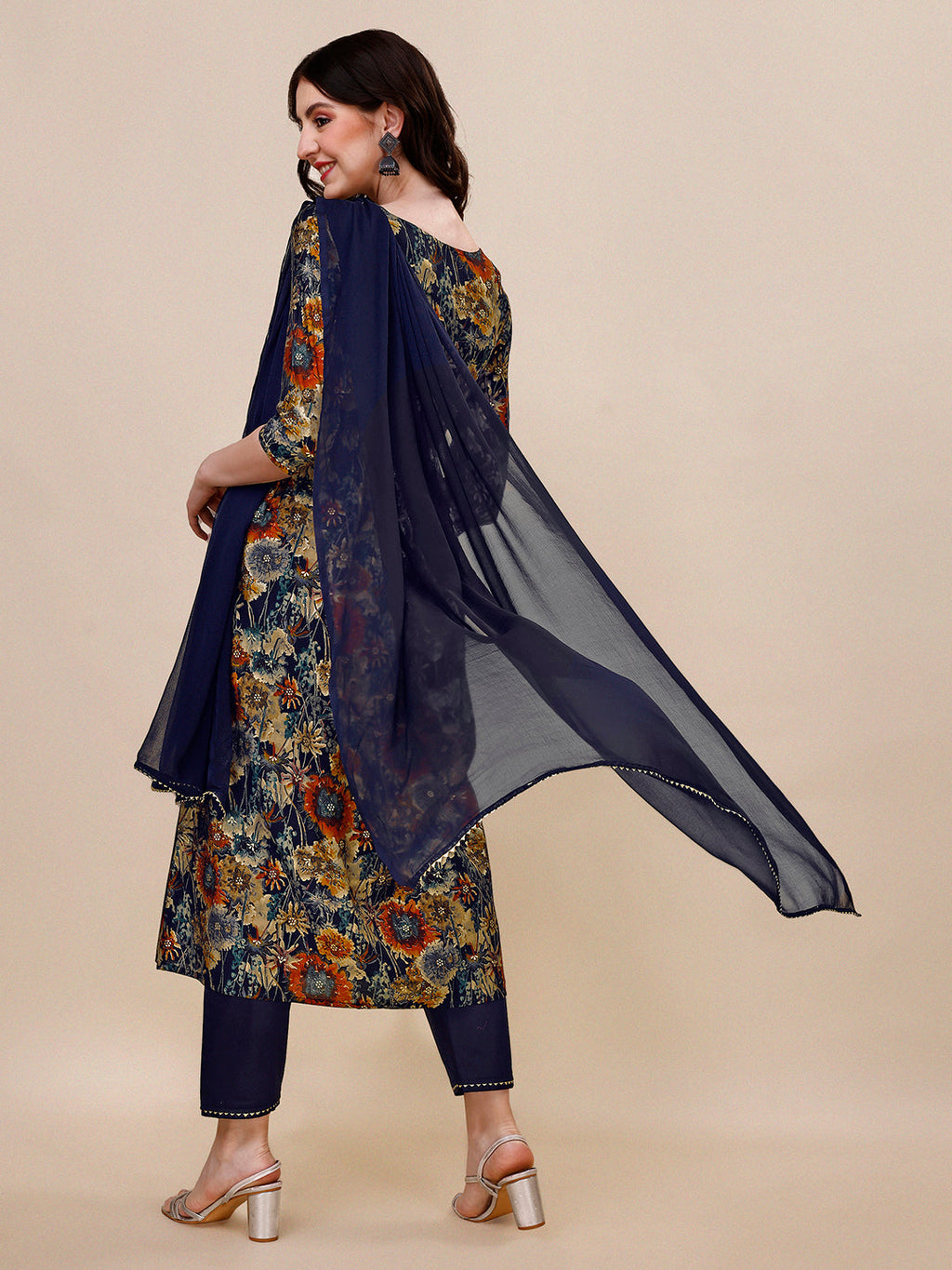Alia Cut Printed & Embroidered Kurta With Pant & Dupatta Set, Multicolor - Hiral Fashion - Distacart