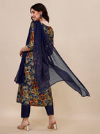 Alia Cut Printed & Embroidered Kurta With Pant & Dupatta Set, Multicolor - Hiral Fashion - Distacart