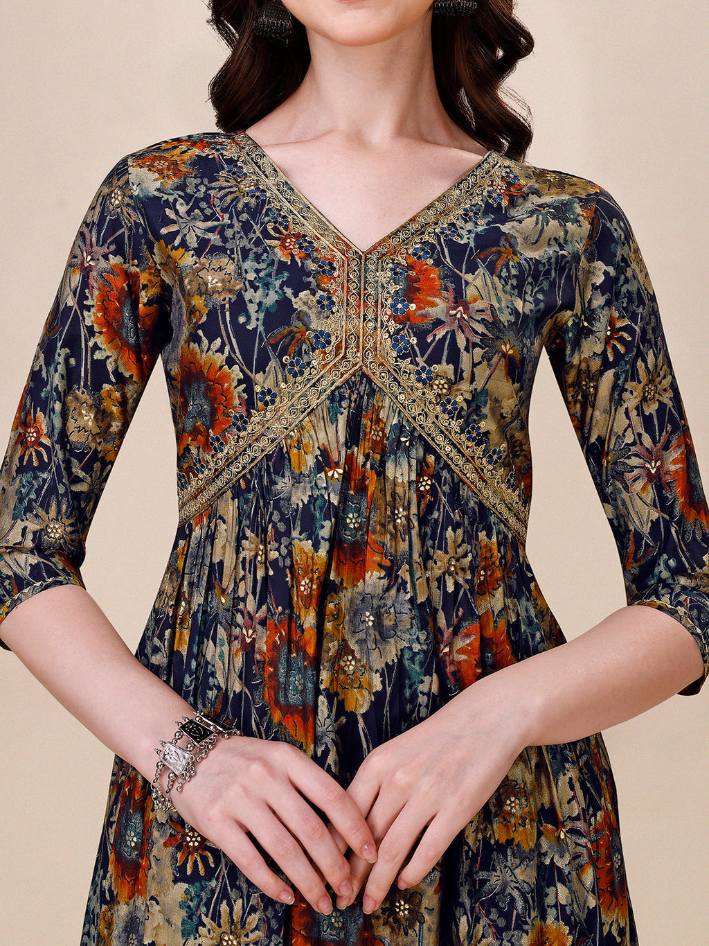 Alia Cut Printed & Embroidered Kurta With Pant & Dupatta Set, Multicolor - Hiral Fashion - Distacart