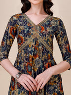 Alia Cut Printed & Embroidered Kurta With Pant & Dupatta Set, Multicolor - Hiral Fashion - Distacart