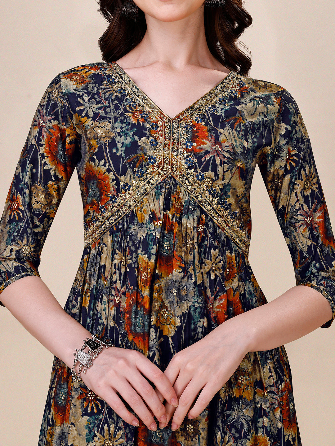 Alia Cut Printed & Embroidered Kurta With Pant & Dupatta Set, Multicolor - Hiral Fashion - Distacart