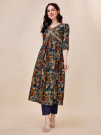 Alia Cut Printed & Embroidered Kurta With Pant & Dupatta Set, Multicolor - Hiral Fashion - Distacart