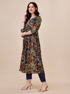 Alia Cut Printed & Embroidered Kurta With Pant & Dupatta Set, Multicolor - Hiral Fashion - Distacart