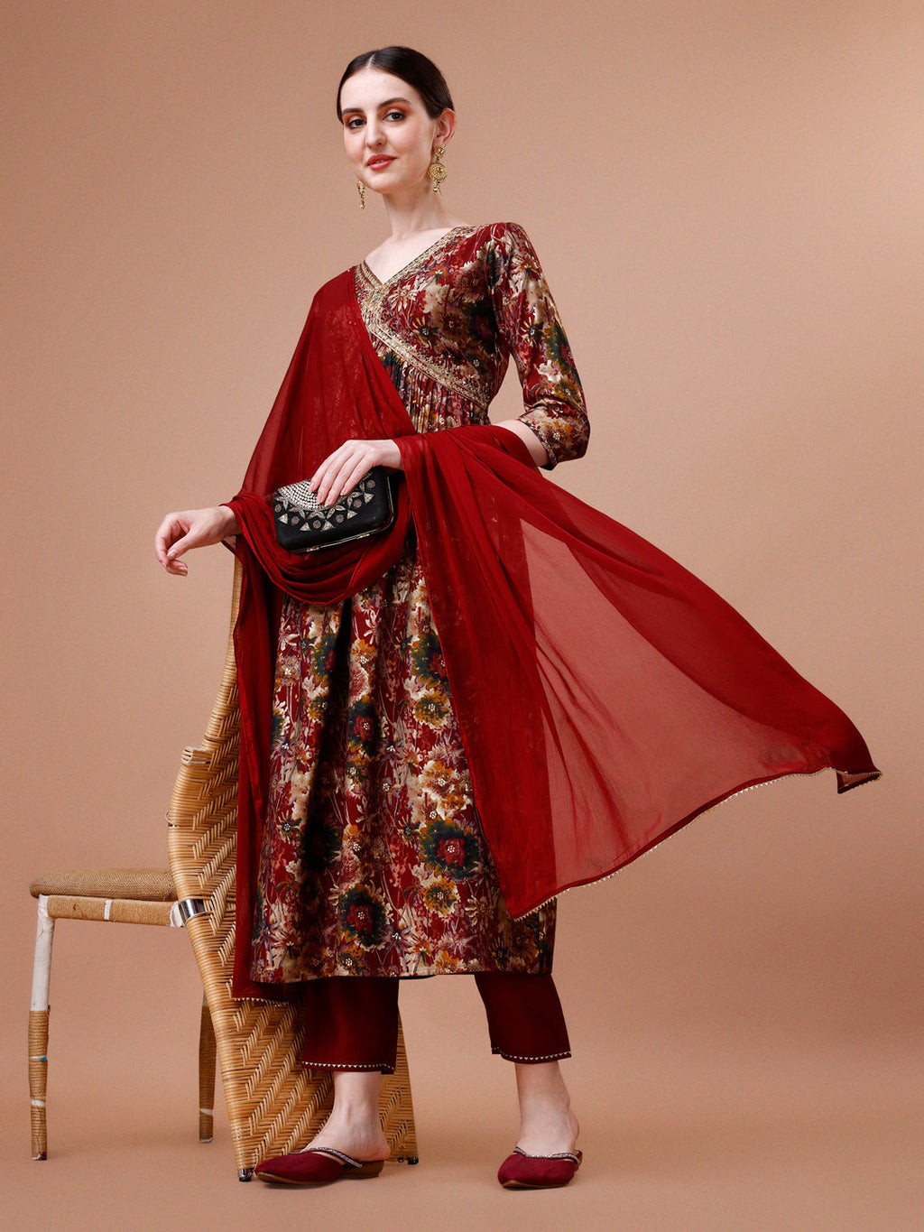 Alia Cut Printed & Embroidered Kurta With Pant & Dupatta Set, Multicolor - Hiral Fashion