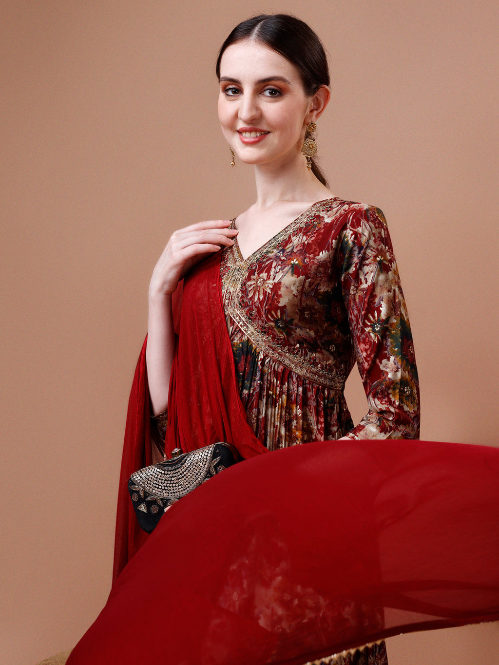Alia Cut Printed & Embroidered Kurta With Pant & Dupatta Set, Multicolor - Hiral Fashion