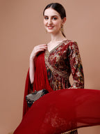 Alia Cut Printed & Embroidered Kurta With Pant & Dupatta Set, Multicolor - Hiral Fashion