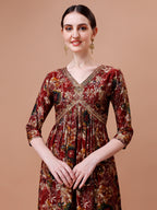 Alia Cut Printed & Embroidered Kurta With Pant & Dupatta Set, Multicolor - Hiral Fashion