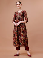 Alia Cut Printed & Embroidered Kurta With Pant & Dupatta Set, Multicolor - Hiral Fashion