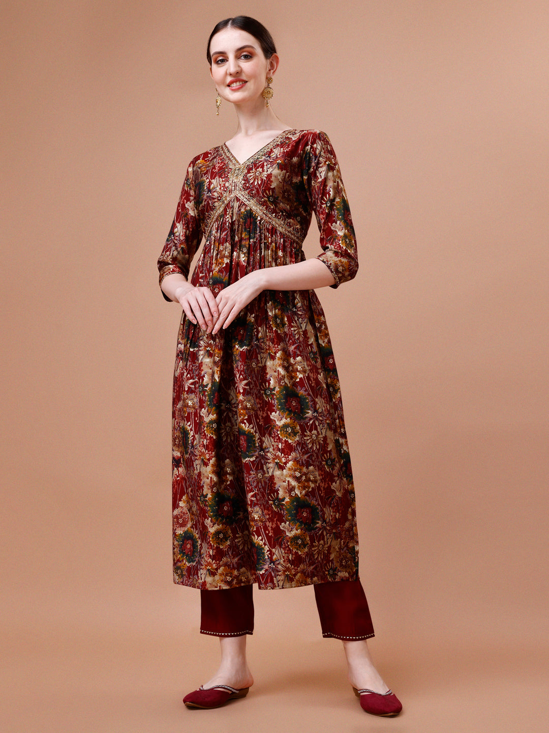 Alia Cut Printed & Embroidered Kurta With Pant & Dupatta Set, Multicolor - Hiral Fashion