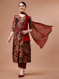 Alia Cut Printed & Embroidered Kurta With Pant & Dupatta Set, Multicolor - Hiral Fashion