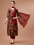 Alia Cut Printed & Embroidered Kurta With Pant & Dupatta Set, Multicolor - Hiral Fashion