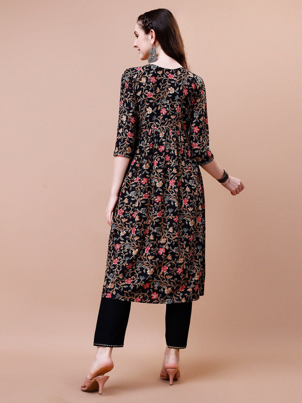 Alia Cut Embroidered & Floral Printed Rayon Kurta With Pant & Dupatta, Multicolor - Hiral Fashion - Distacart