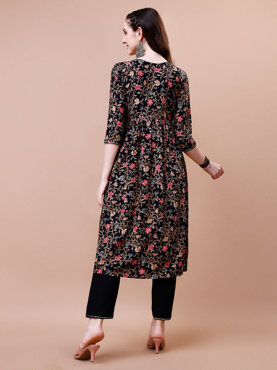 Alia Cut Embroidered & Floral Printed Rayon Kurta With Pant & Dupatta, Multicolor - Hiral Fashion - Distacart