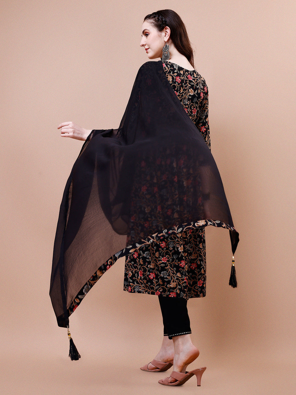 Alia Cut Embroidered & Floral Printed Rayon Kurta With Pant & Dupatta, Multicolor - Hiral Fashion - Distacart