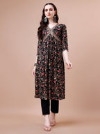 Alia Cut Embroidered & Floral Printed Rayon Kurta With Pant & Dupatta, Multicolor - Hiral Fashion - Distacart