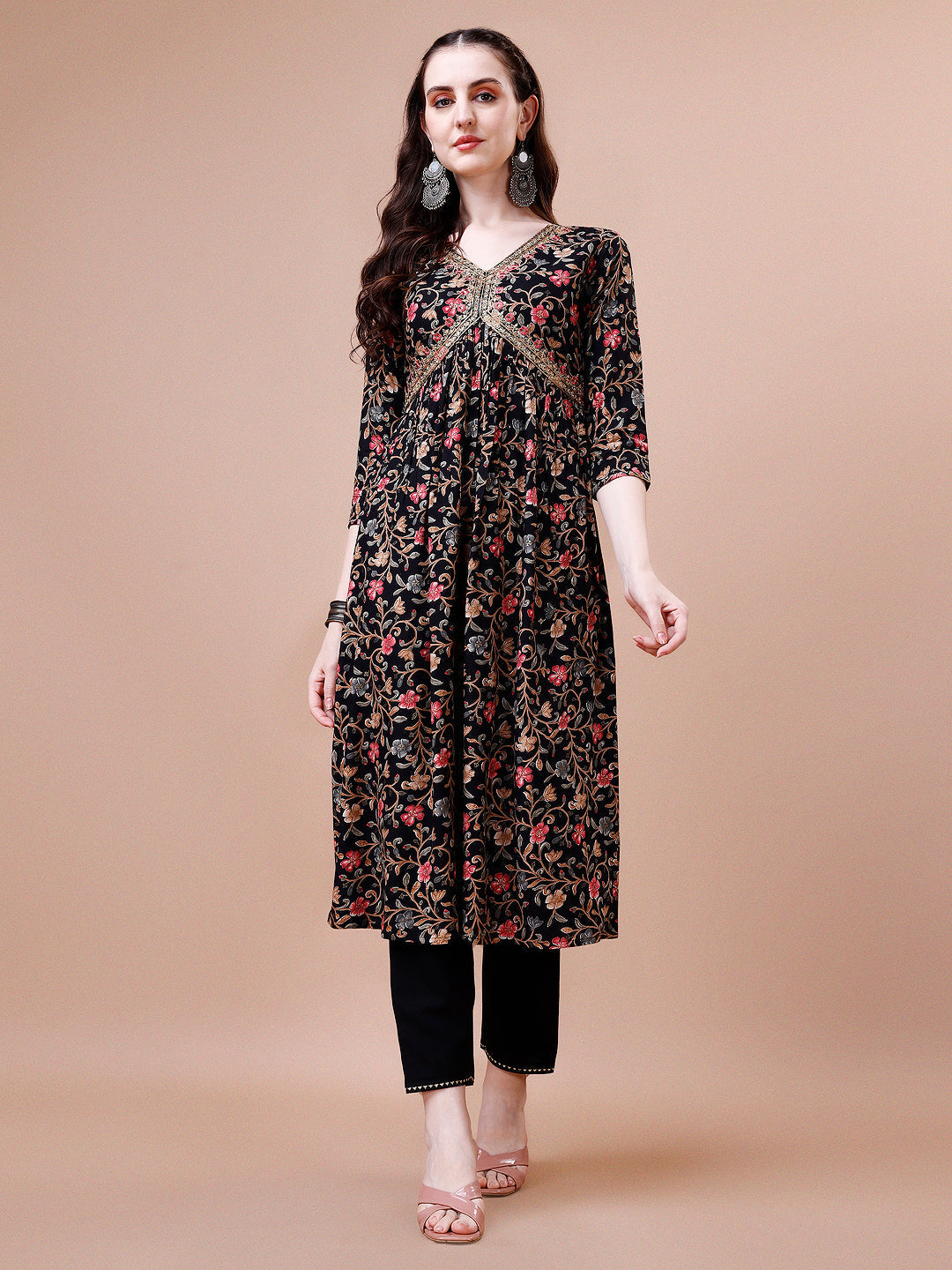 Alia Cut Embroidered & Floral Printed Rayon Kurta With Pant & Dupatta, Multicolor - Hiral Fashion - Distacart