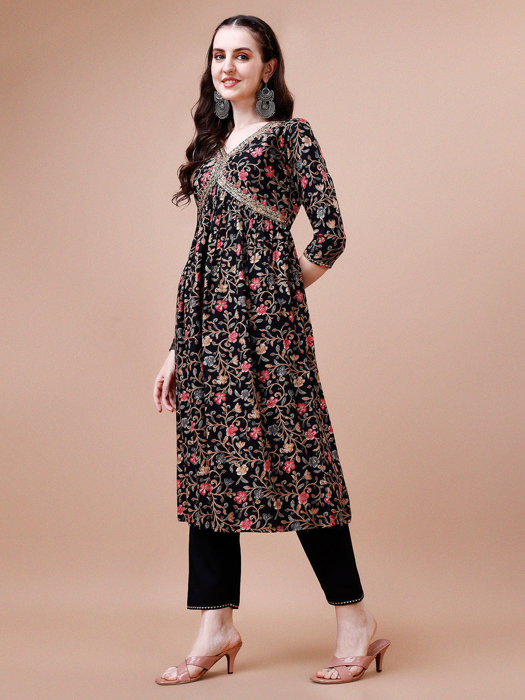 Alia Cut Embroidered & Floral Printed Rayon Kurta With Pant & Dupatta, Multicolor - Hiral Fashion - Distacart