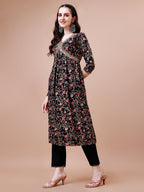 Alia Cut Embroidered & Floral Printed Rayon Kurta With Pant & Dupatta, Multicolor - Hiral Fashion - Distacart
