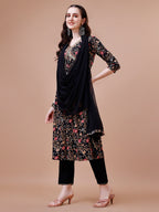 Alia Cut Embroidered & Floral Printed Rayon Kurta With Pant & Dupatta, Multicolor - Hiral Fashion - Distacart