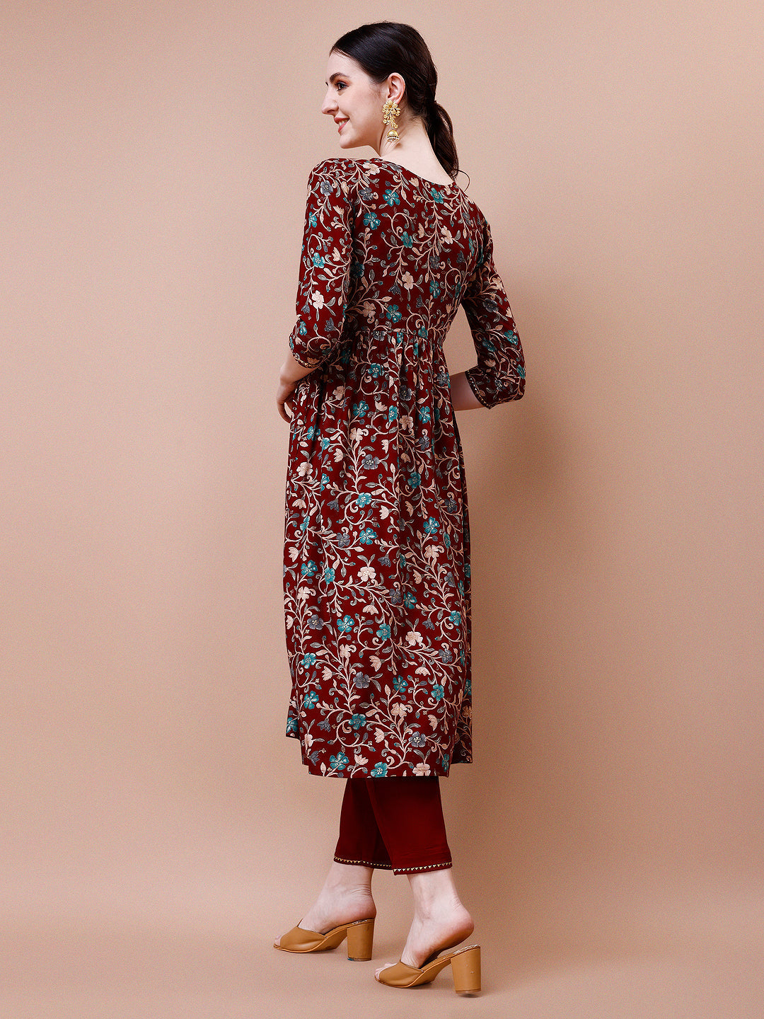 Alia Cut Embroidered & Floral Printed Rayon Kurta With Pant & Dupatta, Multicolor - Hiral Fashion - Distacart
