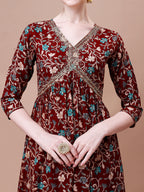 Alia Cut Embroidered & Floral Printed Rayon Kurta With Pant & Dupatta, Multicolor - Hiral Fashion - Distacart