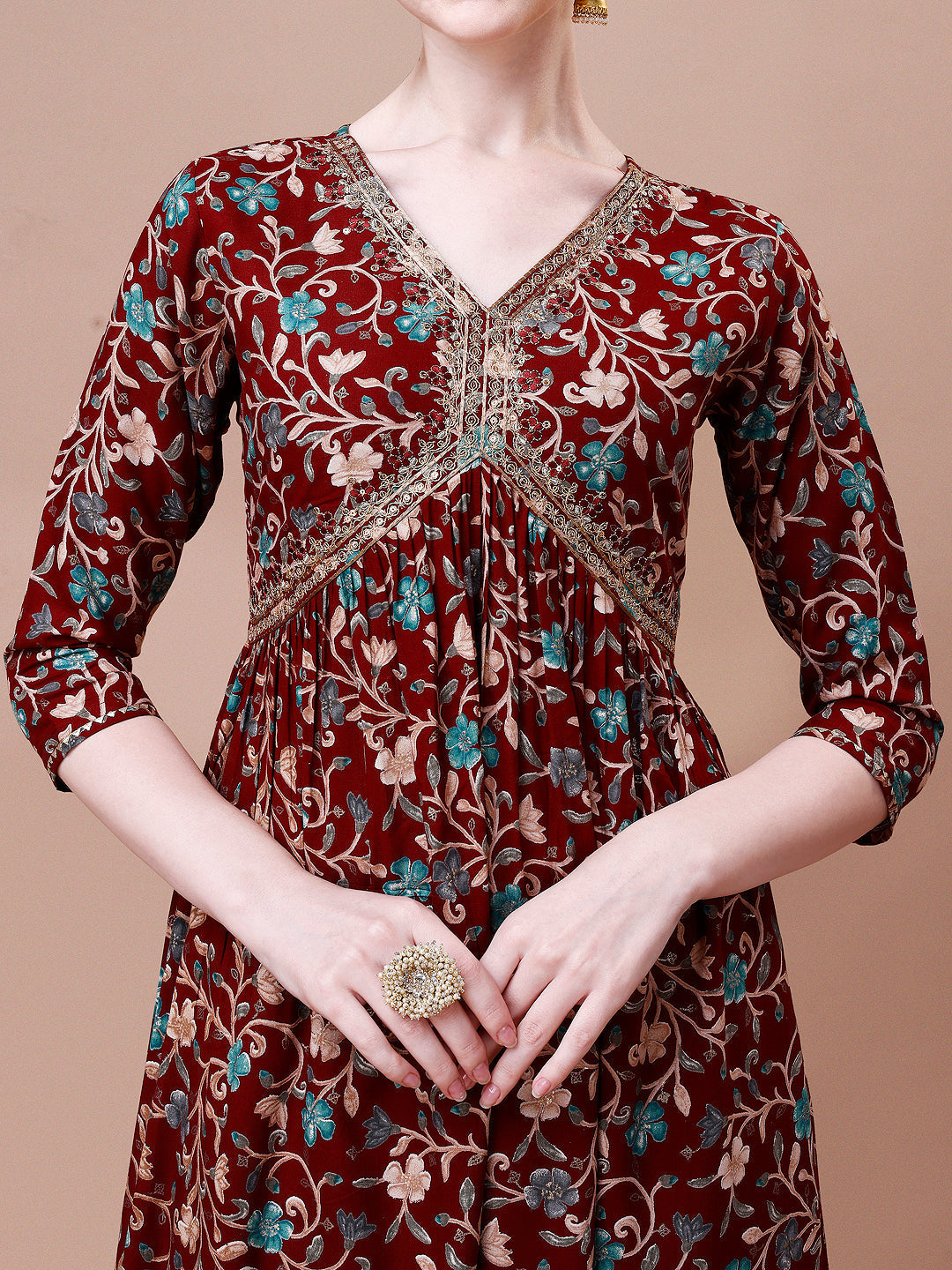 Alia Cut Embroidered & Floral Printed Rayon Kurta With Pant & Dupatta, Multicolor - Hiral Fashion - Distacart