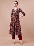 Alia Cut Embroidered & Floral Printed Rayon Kurta With Pant & Dupatta, Multicolor - Hiral Fashion - Distacart