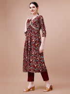 Alia Cut Embroidered & Floral Printed Rayon Kurta With Pant & Dupatta, Multicolor - Hiral Fashion - Distacart
