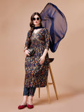 Alia Cut Botanical Printed & Embroidered Rayon Kurta With Pant & Dupatta, Multicolor - Hiral Fashion